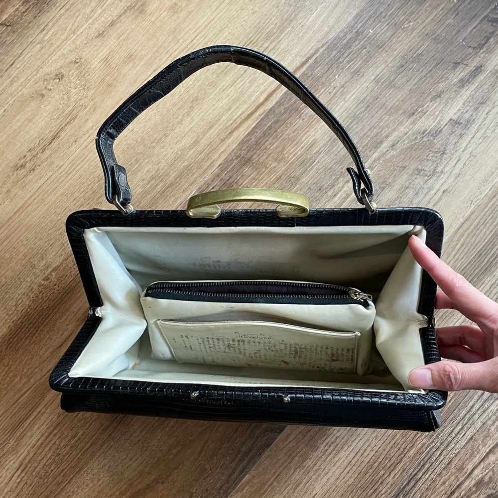 Vintage Lizard Leather Black Handbag Purse. - Picture 10 of 13